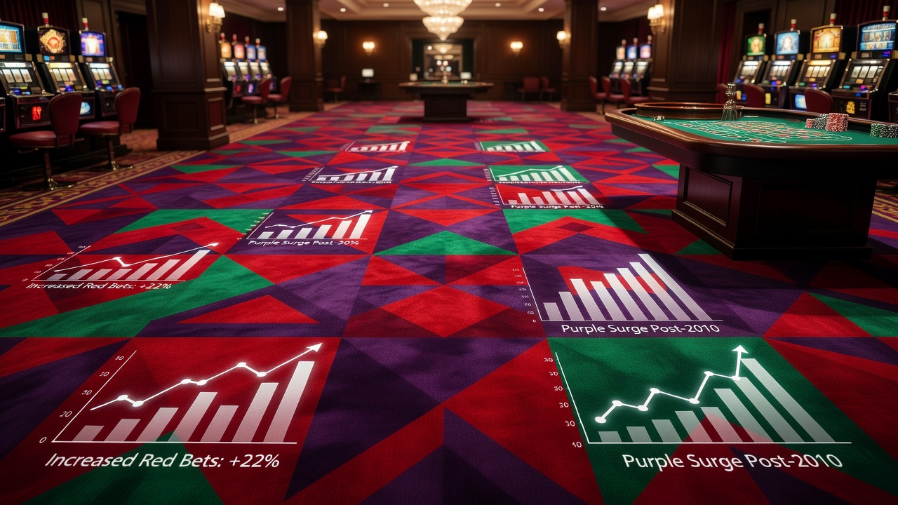 Bunte Casino-Bodenmuster mit geometrischen Designs in einem historischen Spielsaal
