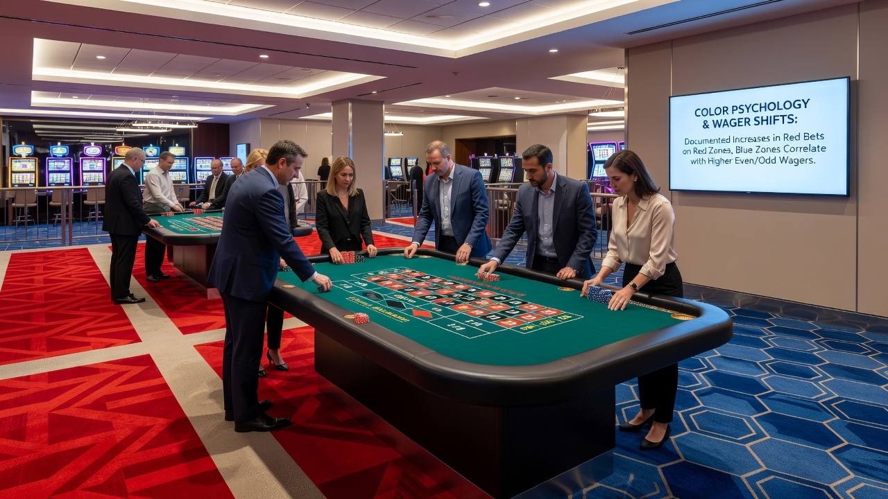 Detailansicht eines Casino-Bodens mit Mustern, die Roulette-Tische umgeben