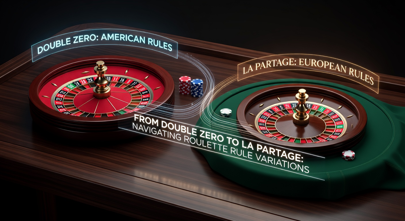 Französisches Roulette-Rad mit La-Partage-Anzeige, das Even-Money-Wetten halbiert bei Null, inmitten eines eleganten Casino-Saals mit Spielern am Tisch