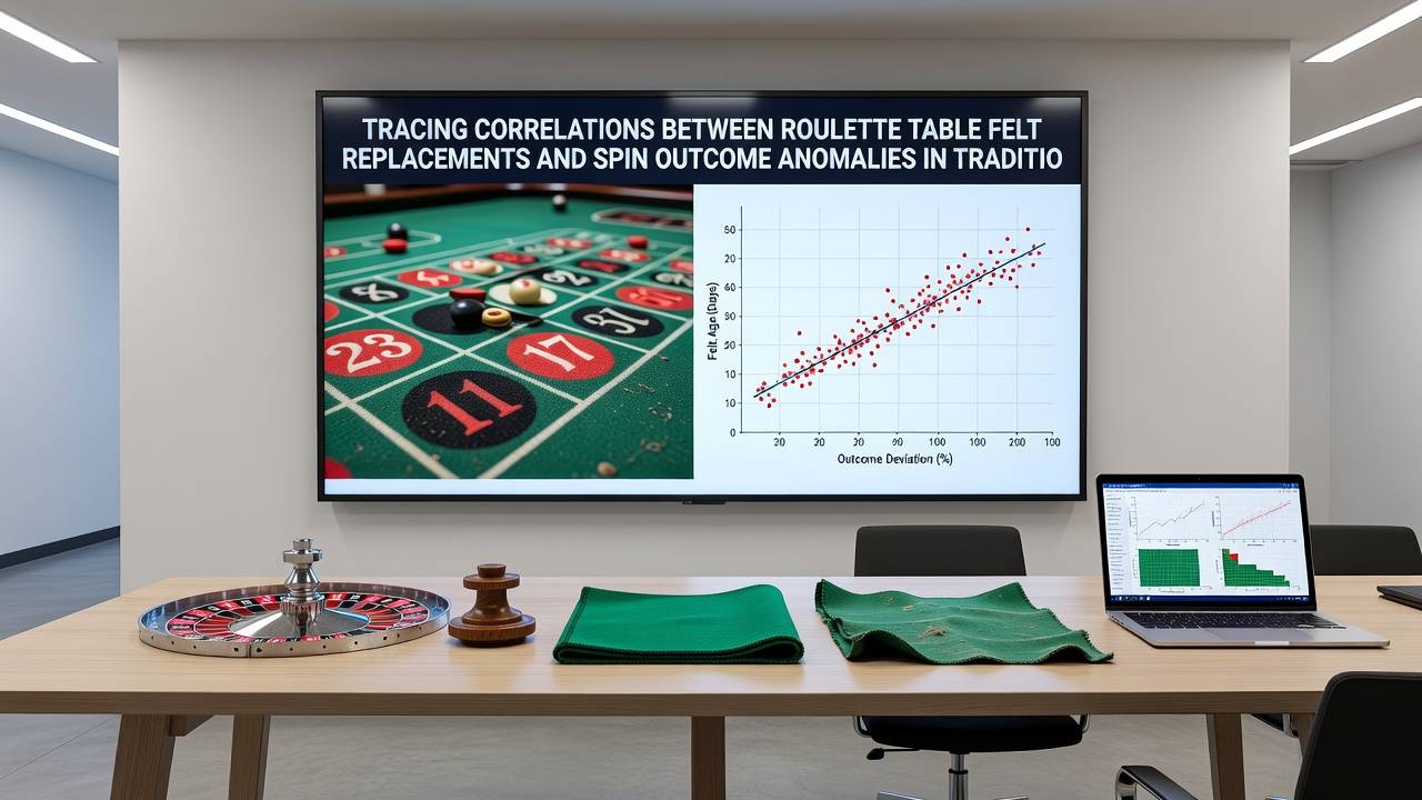 Detailaufnahme eines Roulette-Rads mit Fokus auf den Filz und Messinstrumente zur Analyse der Oberfläche